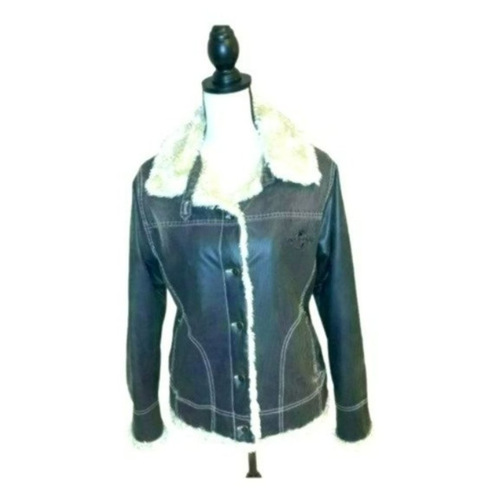 Universal Studios Retro Brown Pinstriped Faux Fur Lined Bomber Jacket Size M - Picture 4 of 15